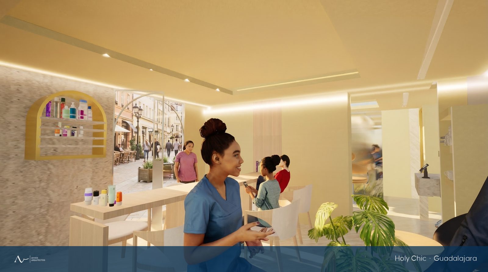 Render de la zona de manicura propuesta para Holy Chic, Guadalajara