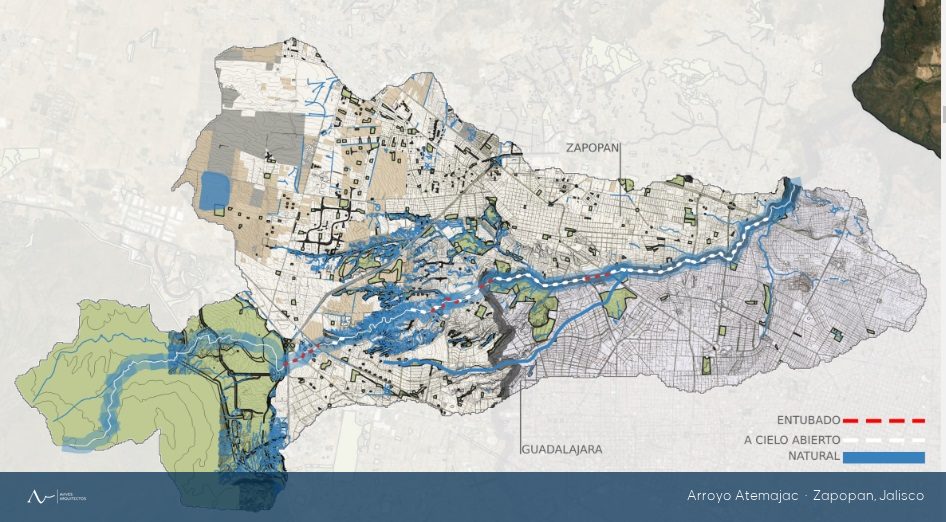 Plano general del corredor hídrico del Arroyo Atemajac en Zapopan