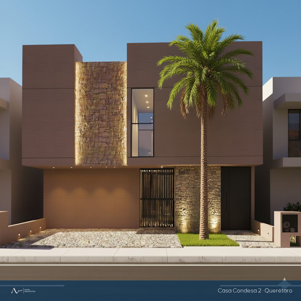 Render de la fachada propuesta para la Casa Condesa 2, con la palmera