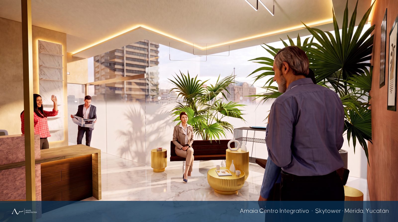 Sala de espera de clínica integrativa en Skytower, Mérida